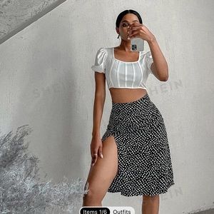 SHEIN Essnce Allover Print Split Thigh Skirt